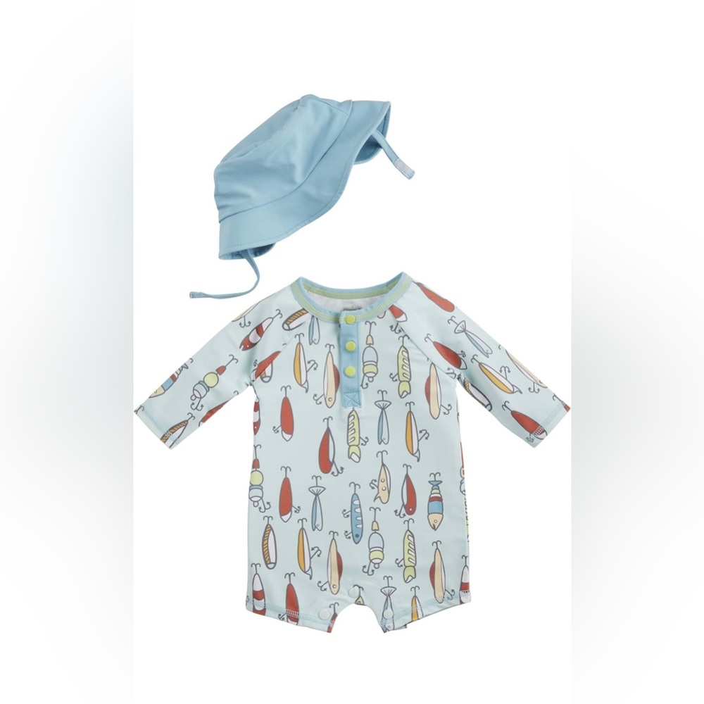 Boys Baby Rashguard Swimsuit and Hat Set